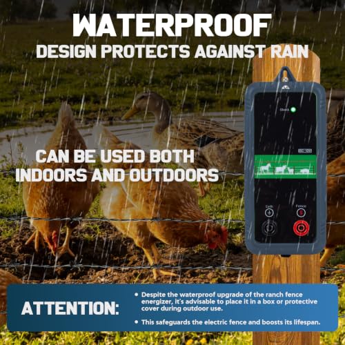 5Miles/ 8KM Electric Fence Charger, 1J Energy Output 10KV Voltage, AC DC Electric Fence Charger for Preventing Wild Animals Intruding Great for Gardens, Poultry, ‌Front Yard