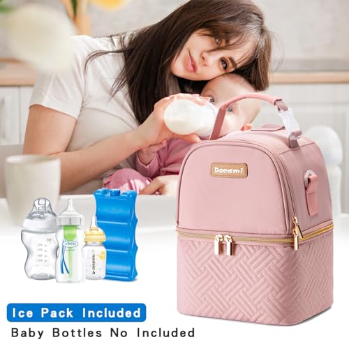 Breastmilk Cooler Bag with Ice Pack & Mat Fit 6 Bottles Up to 9 Ounce, Breast Milk Pump Cooler Bag for Moms Daycare,Work&Travel, Pink - color: Pink