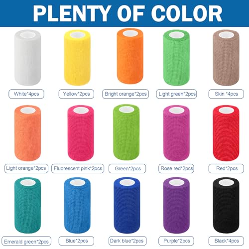 Treela 36 Pcs Self Adherent Bandage 4" X 5 Yard Wrap Breathable | Cohesive Bandage Elastic Adhesive Tape for Stretch Athletic Sports Wrist Ankle - color: Refreshing Color, size: 4" X 5 Yard