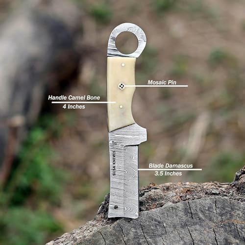 Custom Handmade 7'' fixed blade hoof rasp knife/Cow boy knife/Damascus steel Bull cutter cowboy knives with pancake leather sheath (SUSA 118) - color: SUSA 118