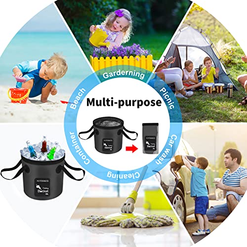 Collapsible Bucket 5 Gallon Container Folding Water Bucket Portable Wash Basin 20L - color: Black