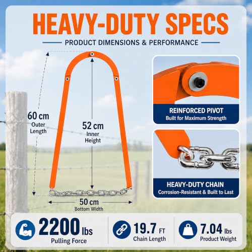 Fence Fixer Tool, Fence Stretcher for Barbed Wire and Chain Link | 2200 lb pull and 19.7 ft chain help tighten loose barbed wire, chain link, farm, ranch, and old fence repairs with control