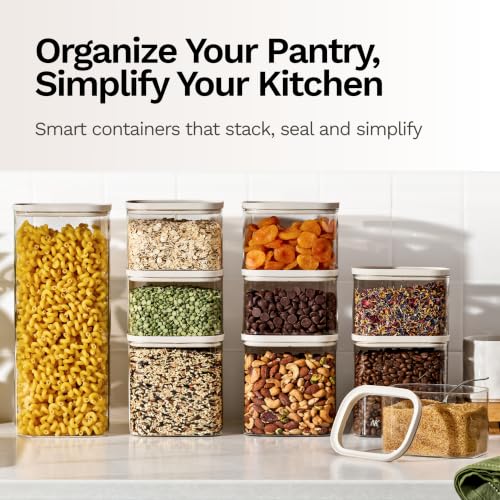 Naked Kitchen 20-Piece Food Storage Containers with Lids – Stackable BPA-Free Borosilicate Glass Pantry Storage Containers with Leak-Resistant Airtight Seal for Kitchen & Pantry Organization – Cream - color: Cream