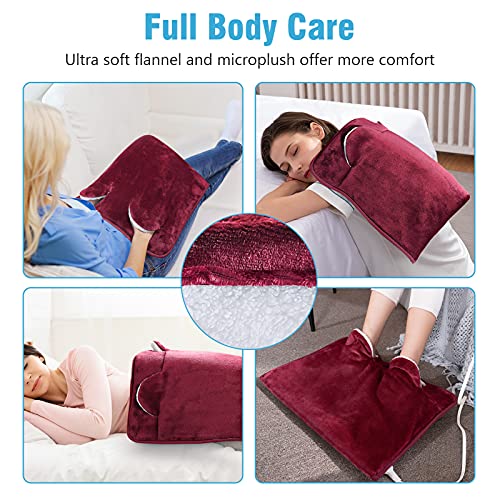 Electric Heated Foot Warmer Soft Flannel Foot Heater with 2h Auto Off & 3 Heat Levels Full Body Use Heating Pad for Feet, Abdomen, Cramps, Pain Relief Pocket Design 16" x 22" Red - color: Red