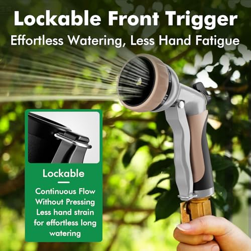 RESTMO Garden Hose Nozzle, Heavy Duty Metal Water Hose Nozzle with 7 Adjustable Spray Patterns, High Pressure Hand Sprayer with Flow Control, for Watering Plants & Lawns, Washing Cars & Pets, Gold - color: Gold