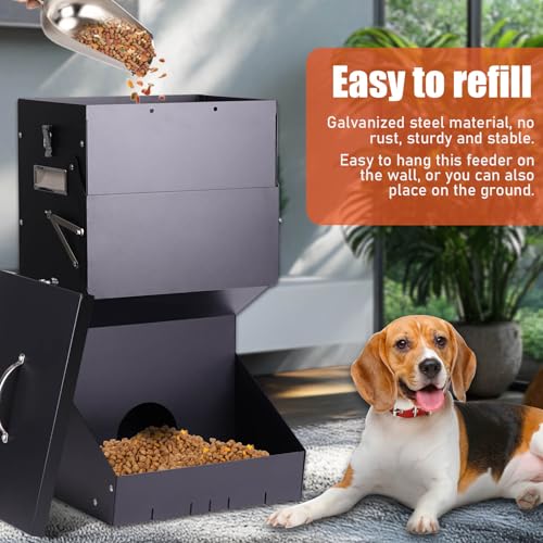 Outdoor Automatic Dog Feeder Large Breed 25 lbs Gravity Dog Feeder | Galvanized Metal Self Feeding Dog Food Dispenser Hanging Pet Food Feeders for Dogs Chickens and Farm Animals