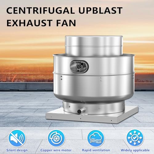Roof Ventilator Restaurant Hood Grease Rated Exhaust Fan Direct Drive Centrifugal Upblast Exhaust Fan 1.5HP 5000 CFM 110 Volt Single Phase Motor - size: RDU14