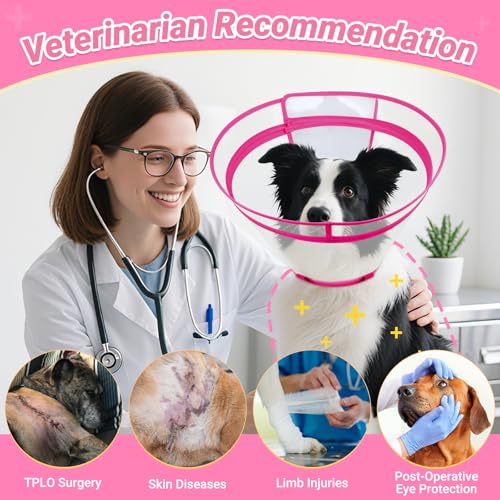 Dog Cone to Stop Licking, Clear Recovery Collar with Detachable Zipper, Sturdy Elizabethan Collar for Large Medium Small Dogs, Soft Adjustable Cone After Surgery Patented, Hot Pink S - color: Hot Pink, size: S(Neck: 10"-11.75")