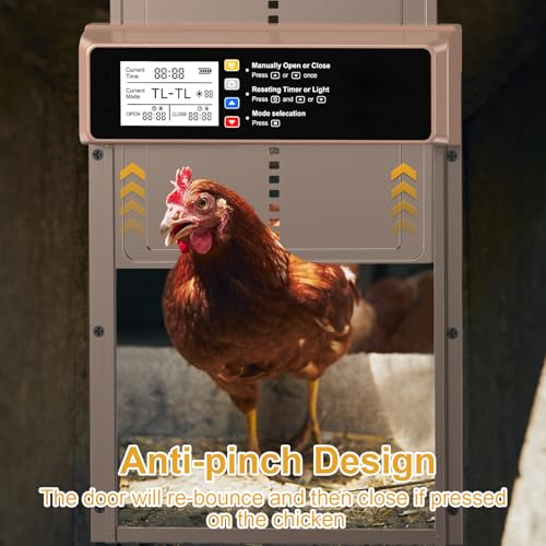 Automatic Chicken Coop Door Solar Powered with Timer & Light Sensor | Automatic Chicken Door with LCD Display, Chicken Door with Rang 20M Remote Control, Anti-Pinch Function & Made of Al-Alloy - color: Brown