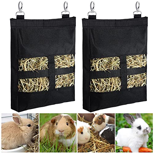 Frienda 2 Pcs Guinea Pig Hay Bag 11 x 9.1 Inch Guinea Pig Hanging Hay Feeding Bag Storage Dispenser for Chinchilla Hamster Bunny Small Animal Pet(Black)