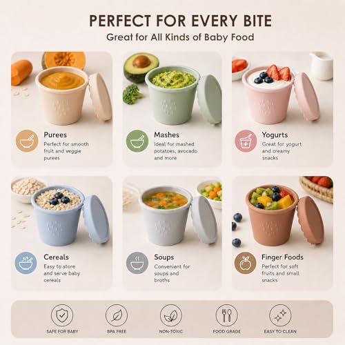 Silicone Baby Food Containers 6 Pack 4oz Baby Food Storage Set, Airtight Leak Proof Baby Feeding Cups, Freezer & Microwave Safe, Stackable Baby Snack Containers, Baby Shower Gift Andy Bear