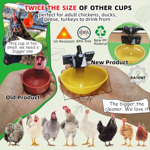 Automatic Chicken Water System, Complete Set with Large Water Cup,Pipeline | Innovative Quick-Connect Chicken Water System, Water Cups Removable and Washable, 18ft Pipeline and Float Valve , 6Cups - size: 6Cups