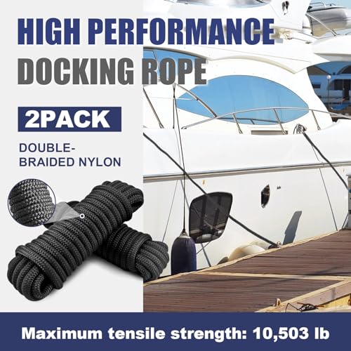 TetherTite Boat Dock Lines 5/8 Inch 20/25/30 Ft,Double Braided Nylon Boat Dock Lines with Loop, Mooring Line Marine Rope (3/4" x35') - size: 3/4"x35'