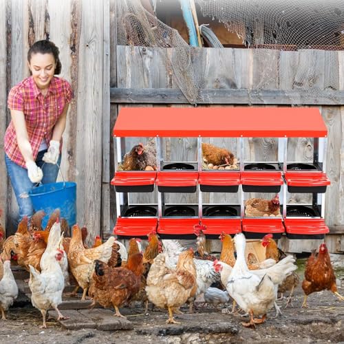 Chicken Nesting Box, 10 Compartments Roll Away Eggs Laying Boxes, Cleanable Pull Out Hen Roosting Boxes, Durable & Easy to Install, Red - color: Red, size: 10 holes