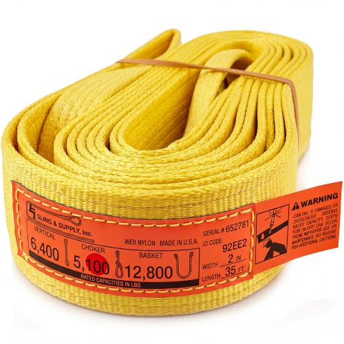 DD Sling 2 Inch x 35 Foot Nylon Lifting Sling – USA Made, 6,400 lb Vertical, 5,100 lb Choker, 12,800 lb Basket – 2-Ply Heavy Duty 900 Webbing, Type 4 Twisted Eye & Eye Rigging Sling - size: 2 in x 35 ft