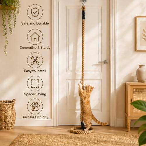 1.38" x 9.84 Ft Cat Climbing Rope for Ceiling & Wall Mounted,Cat Climbing Jute Rope Furniture Pole Scratching Post for Indoor and Outdoor Cats Scratching Playing - size: 1.38-9.84 FT