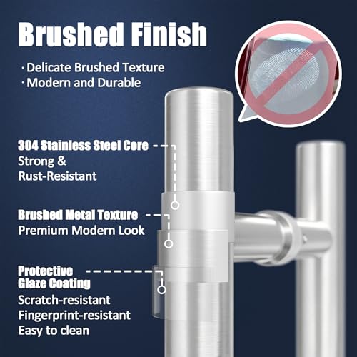 Ranbo 12" Door Pull Handle, 1.2mm 304 Stainless Steel, Brushed Nickel | 7-7/8" Hole Spacing, Fits 1/4"–3/4" Glass Doors and 1-3/8"–2-3/16" Wood Doors, for Shower, Barn and Storefront Door - size: 12 inches/0.98 inches Cross Section Diameter