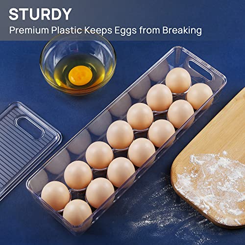 Vtopmart Egg Container Holders for Refrigerator - Clear Stackable Trays for 14 Eggs, Plastic Storage Bins for Fridge Organization (2 Pack)