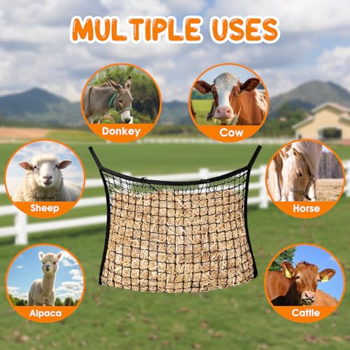 2 Pcs Slow Feed Hay Nets for Horses, Hanging Horse Slow Feed Hay Bag with Large Capacity, Ultra Slow Soft Flat Feeder Bag for Horses Goat(31.5" X 35.1")