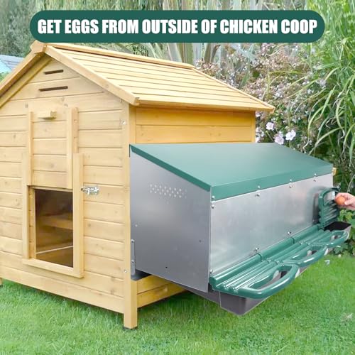 Chicken Nesting Box, 4 Holes Nesting Boxes, Heavy Duty Metal Laying Boxes, Roll Away Nesting Box Egg Collection Tray, with Roosting Pole for Chicken Coop(Green) - size: 4 Holes