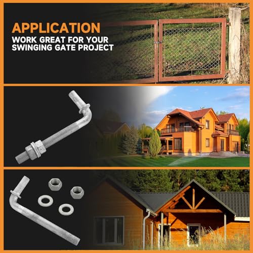 LANIAKEA 6PCS 6" J Bolt Gate Hinge J-Bolt Chain Link Fence Gate Hinge Heavy Duty Threaded Hinges for Cattle Corral Panels - size: 6in