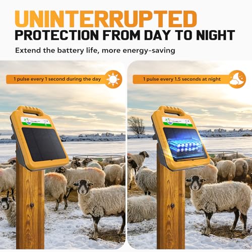 Solar Electric Fence Kit for Livestock,10 Miles Fence Charger | 8KV Output Electric Fence Charger, 0.2 Joules Solar Charger, 4.3W Solar Panel, 10400mAh Battery for Long-Lasting Use - color: Yellow