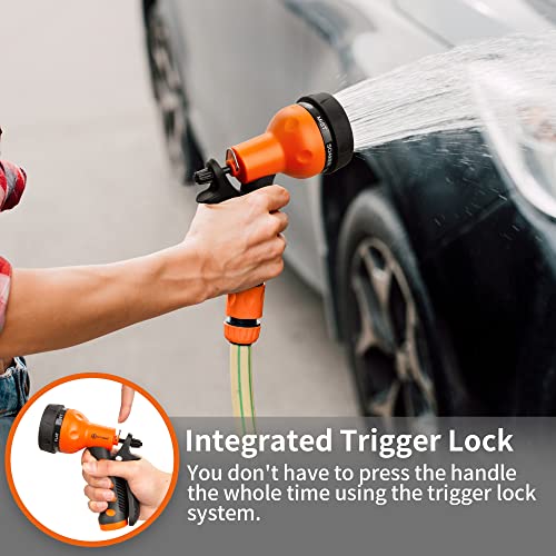 AUTOMAN-Garden-Hose-Nozzle,ABS Water Spray Nozzle with Heavy Duty 7 Adjustable Watering Patterns,Slip Resistant for Watering Plants,Lawn& Garden,Washing Cars,Cleaning,Showering Pets - Orange - color: Orange