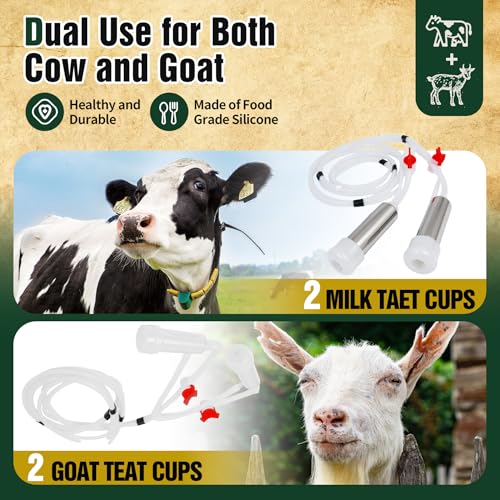 2-in-1 Upgrade 1.3Gal/5L Portable Electric Milker, Milking Machine for Cows and Goats with Food-Grade Stainless Steel Bucket, 4 Teat Cups and Pulsation Vacuum System for Farm, Ranch and Home Dairy Use - size: 5L Two-in-One Milking Machine