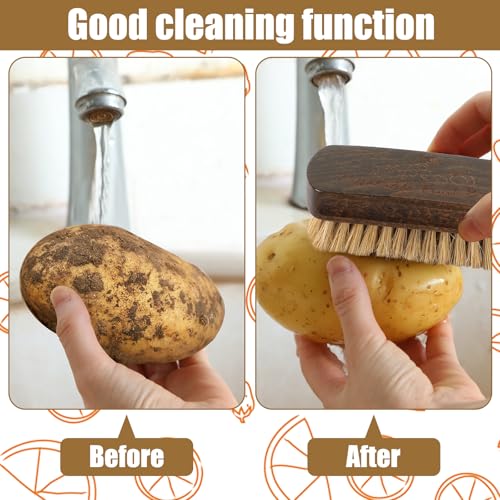 Vegetable Scrubber, Veggie Fruit Potato Brush for Food | Firm Bristles, Wood Veggie Wash Scrubber, Carrot Cucumber Corn Tableware Cleaning, Kitchens Camping Brush Tool - color: Brown