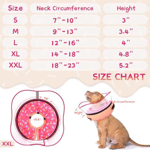 Supet Raised Inflatable Dog Cone Collar to Stop Licking, Soft Dog Cone Alternative After Surgery, Doggie Neck Donut Collar for Small Medium Large Dogs - color: Donut Pink, size: XXL(Neck 18.5"-23.5")