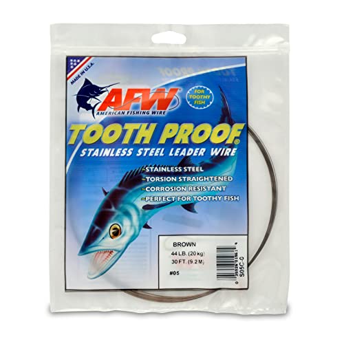 AFW Tooth Proof Fishing Line - Single Strand | High-Strength Stainless Steel Tooth Proof Fishing Line Single Strand Leader Wire Versatile Applications 360 lb test USA Made - color: Camo, style: #5, 44 Lb Test, 30 Ft