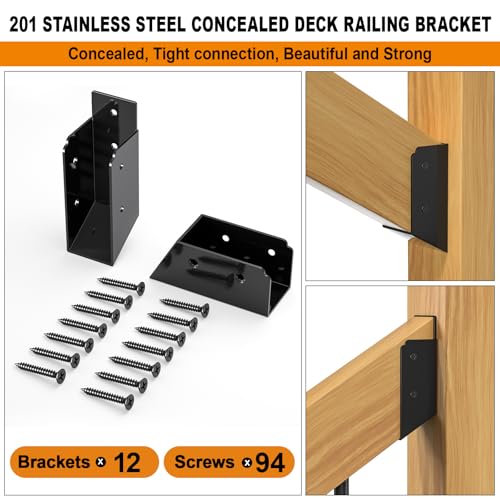 30° Stair Angle Stainless Steel Deck Railing Brackets Connectors for 2"x4" | Actual 1.5"x3.5" Railing Wood Post Stair Fence Railing Connectors with Coated Wood Screws, 12 Pair. - style: 24PCS
