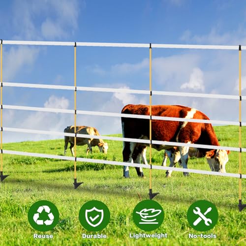 24Pcs 48in Fiberglass Step-in Electric Fence Posts | Clips height adjustable for poly tape/rope. No-tool step-in. Fiberglass core bends back