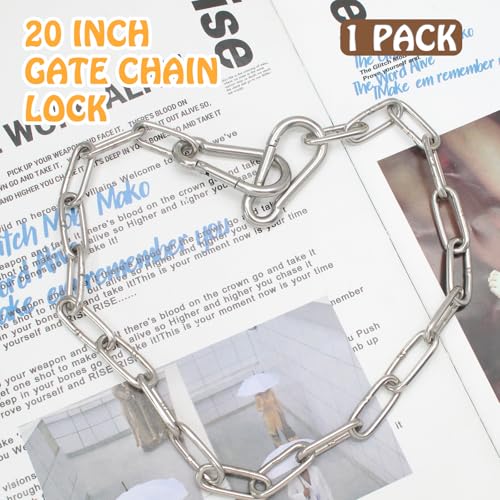 Biaungdo 20 Inch Gate Chain Lock, Chain Link Lock | Fence Gate Latch with Carabiner, Stainless Steel Chain Link Gate Lock for Outdoor Fence, Livestock Gate, Yard