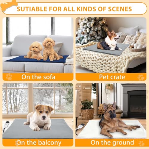 Dog Heating Pad Outdoor 28×18in with Adjustable 9 Temp Setting & Timer | Heated Dog Bed Indoor for Cats, Warming Waterproof, Chew Resistant Cord, Replacement Cover for Puppy Kitten