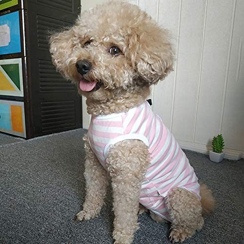Dog’s Recovery Suit Post Surgery Shirt for Puppy, Wound Protective Clothes for Little Animals(Pink White Stripe-XXS) - color: pink white stripe, size: XX-Small
