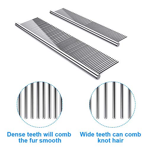 Cafhelp 2 Pack Dog Combs with Rounded Ends Stainless Steel Teeth, Cat Comb for Removing Tangles and Knots, Professional Grooming Tool for Long and Short Haired Dog, Cat and other pets, 6.3IN/7.4IN