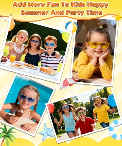 Sumsun Kids Sunglasses Bulk Party Favors 24 Packs Boys Girls Age 3-8 with UV400 Protection for Birthday Graduation Party Supplies (Grid 16 Pack) - style: 16pc Grid