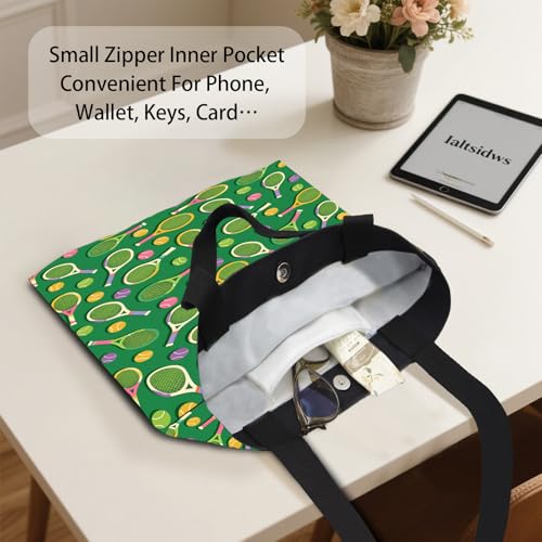 Aesthetic Canvas Tote Bag for Women - with Magnetic Snap Closure & Zipper Inner Pocket Reusable Totes Bag - color: Tennisball1