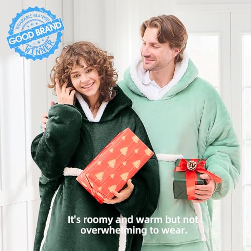 JOYWOO Green Wearable Blanket Hoodie,Oversized Cat Lovers Sweatshirt Blanket for Adult, Birthday Gifts for Women Mom Grandma,Cozy Hooded Blanket with Giant Pocket Winter Gifts,Dark Green Standard - color: Dark Green, size: Adult