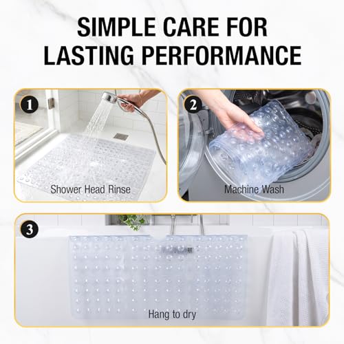 HITSLAM Square Shower Mat 27x27 Inch, Extra Large Non Slip Shower Mats for Inside Shower Stall, Anti Slip Bath Floor Mat with Strong Suction Cups & Drain Holes, Machine Washable, Clear - color: Clear