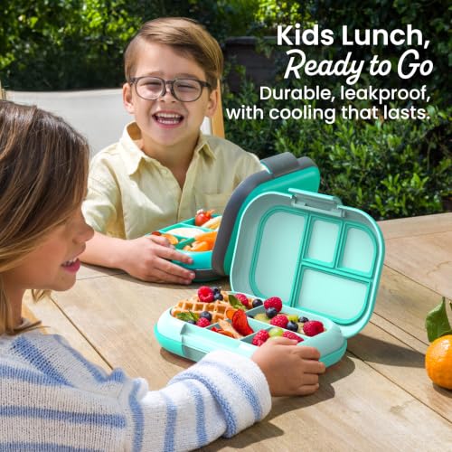 Bentgo Chill Kids 4-Compartment Bento Box Leakproof Lunch Box | Built-In Ice Pack, 3.3 Cup Capacity, BPA-Free, Microwave & Dishwasher Safe Tray, Ideal for Ages 3–7 (Aqua) - color: Aqua