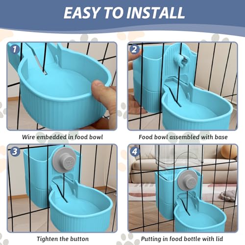 Fhiny Rabbit Food Dispenser, 40oz Large Capacity Hanging Gravity Bunny Feeder for Cage Automatic Guinea Pig Feeding Bowls Pet Food Storage for Guinea Pig Bunny Ferret Chinchilla Cat Puppy - color: Blue