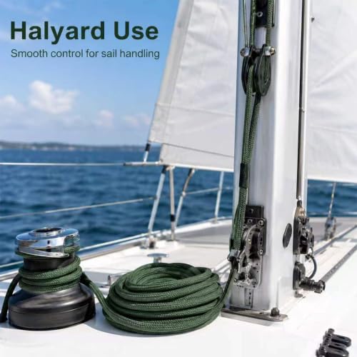 Double Braided Arborist Rope - 1/2 Inch x 200 Feet Polyester Rope - High Strength Climbing Rope for Tree Work, Halyard, Sailing(ArmyGreen) - size: 1/2 in×200 ft