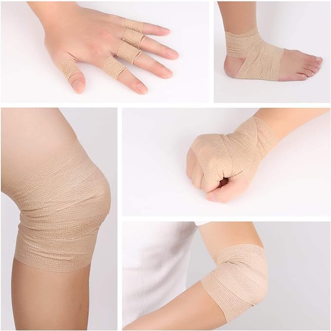 Self Adhesive Bandage Wrap, Sport & Athletic Wrap Cohesive Bandage, Medical Tape in First Aid Kit Breathable Vet Wrap for Wounds, 2" X 5 Yards 8 Rolls (Skin) - color: Skin