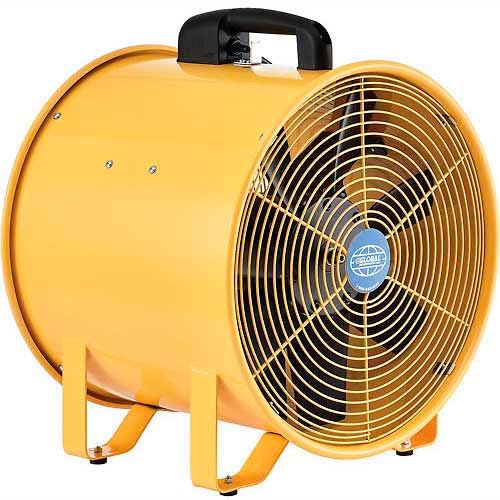 Global Industrial 12" Portable Ventilation Fan With 16'L Flexible Ducting | Confied Space Blower Fan, 2 Speed, 1640 CFM, 3/8 HP, 120V, High Visibility Yellow