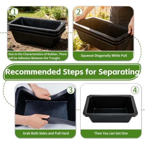 5 PCS Heavy Duty Rubber Feed Pan, 10 Quart/2.5 Gallon Square Feed Bucket | Heavy Duty Feed and Water Tubs for Horses, Goats, Pigs and Livestock, Durable Square Design for Barn, Stable and Farm Use - size: 17.3 × 12 × 5.1in