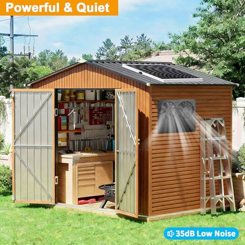 Metal Solar Dual Fan with Battery Day & Night Work Fans, 25W Solar Powered Fan for Chicken Coop with 18000mAh Battery, Outdoor Waterproof Greenhouse Solar Exhaust Fan for Shed, Pet Houses, Ventilation