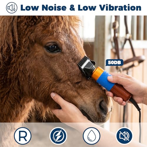 Horse Clippers 200W, Professional Animal Grooming Clippers with 2 Blades, 10ft Cord, Stepless Speed, Low-Noise Electric Clippers for Horses Sheep Goats Dogs