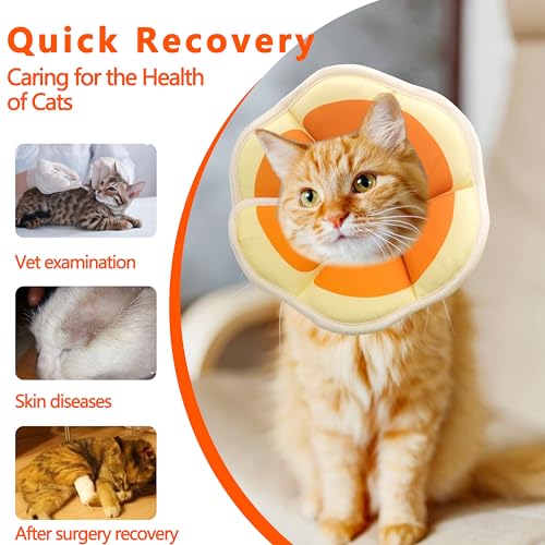 Soft Adjustable Cat Cone Collar, Comfortable Cat Recovery Collar | Suitable for Various Types of Cats,Elizabethan Neck Protective Collar for Cats After Surgery (Orange, Small) - color: Orange, size: Small